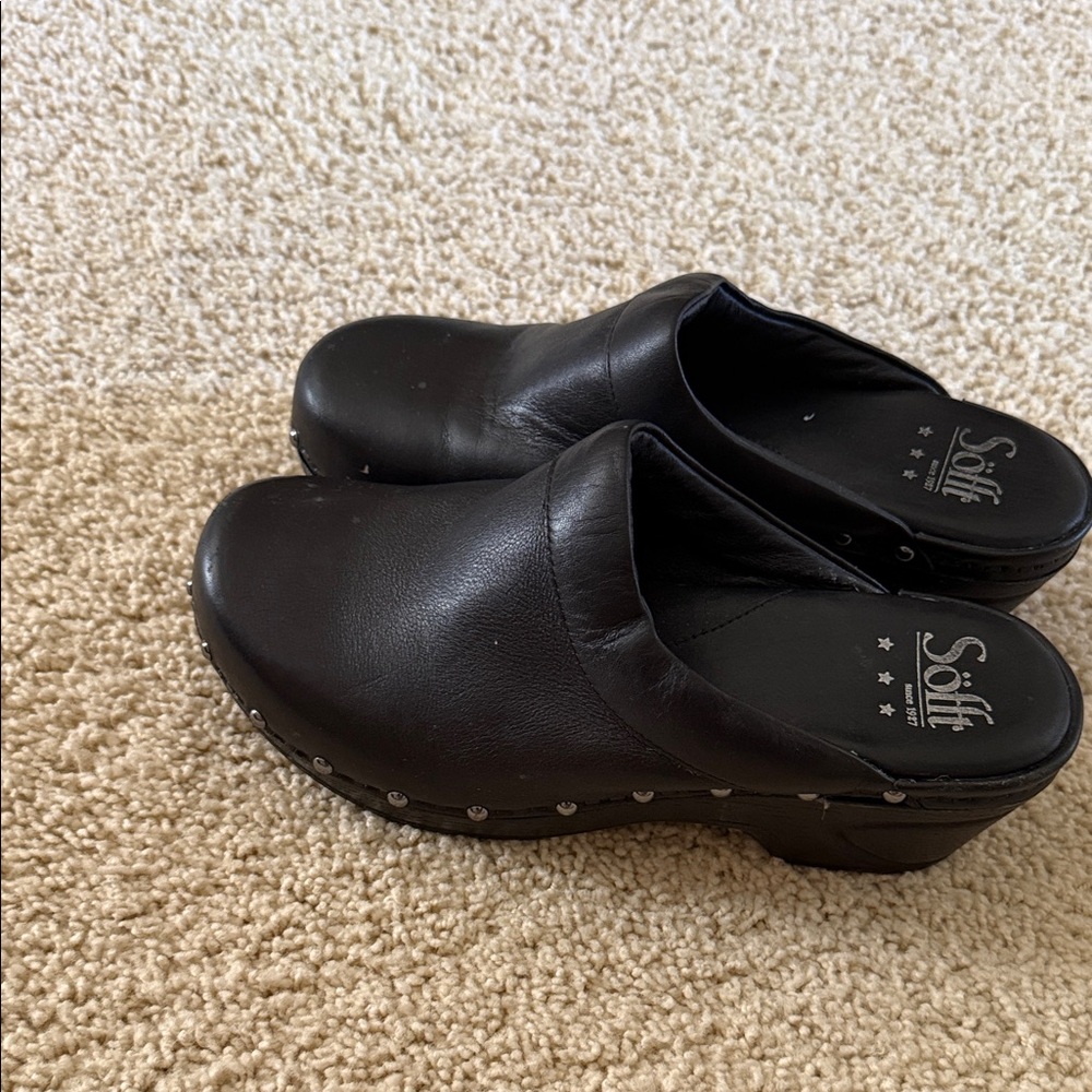 Sofft Black Leather Studded Clog Mules